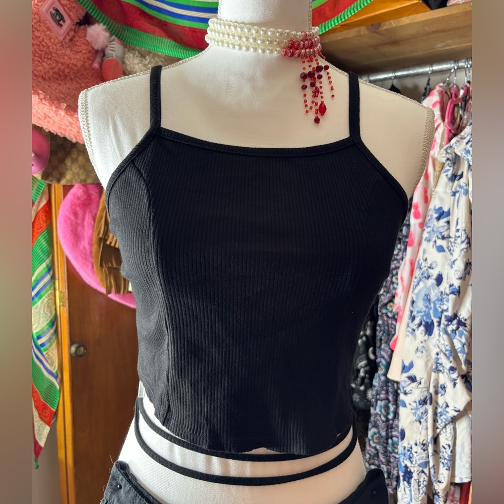 Black Ribbed Wrap Top - Picture 2 of 3